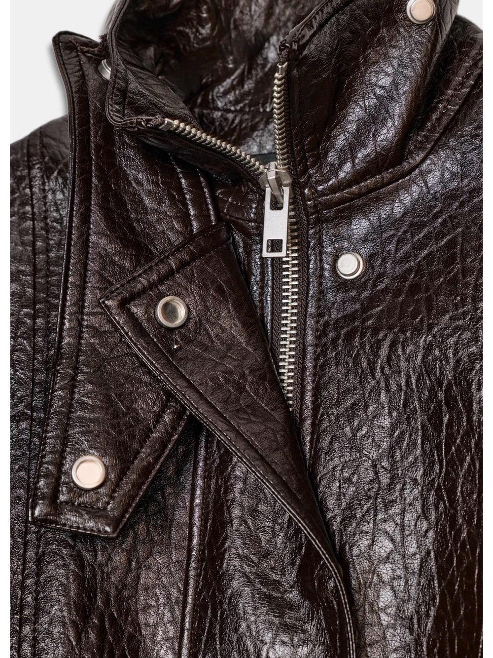 Zara Dark Brown Leather Biker Jacket with Silver Hardware